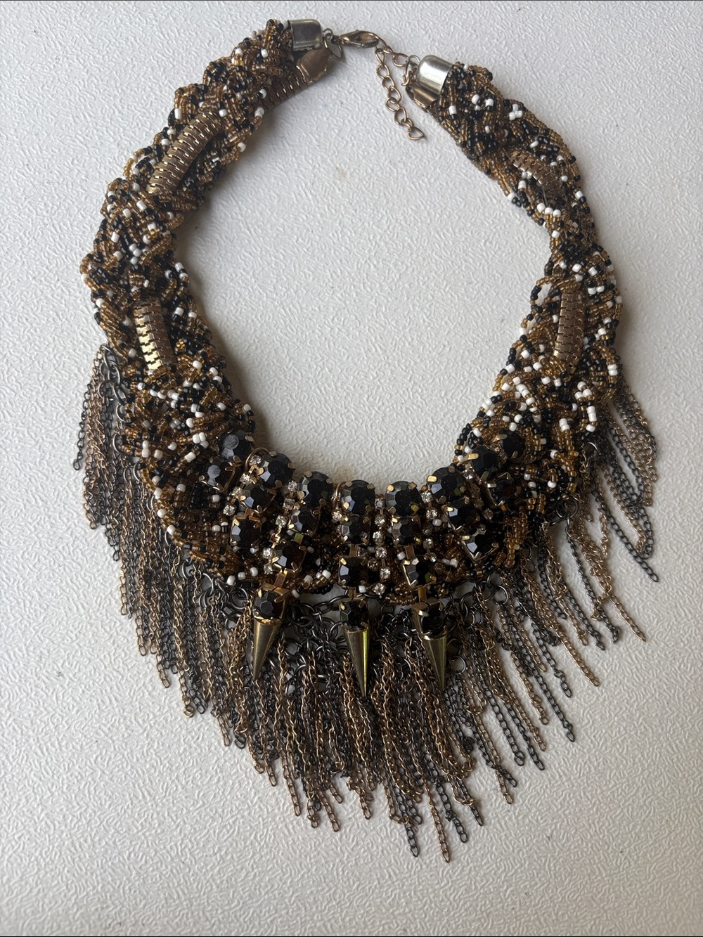 Statement Fringe Necklace in Black and Gold